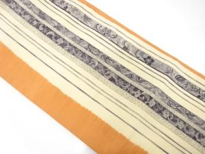 アンティーク　縮緬地　縞に花唐草模様　名古屋帯